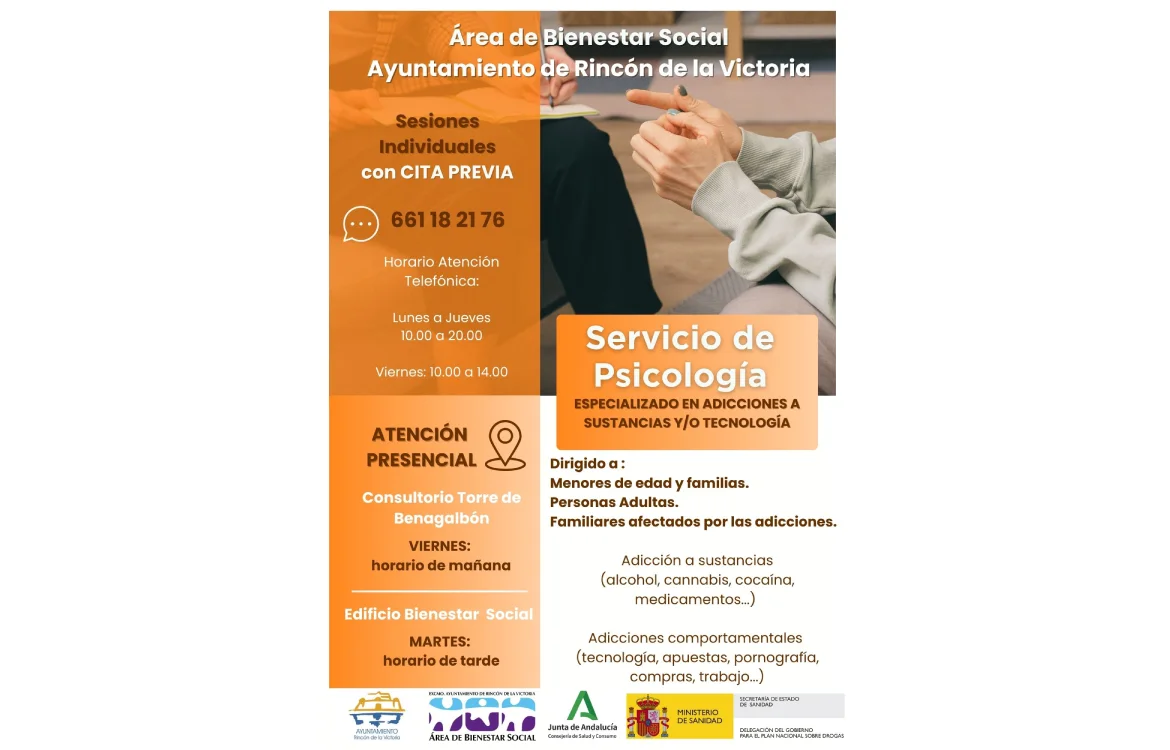 El Ayuntamiento de Rincón de la Victoria refuerza el servicio gratuito de atención psicológica del programa `Ciudades ante las Drogas´